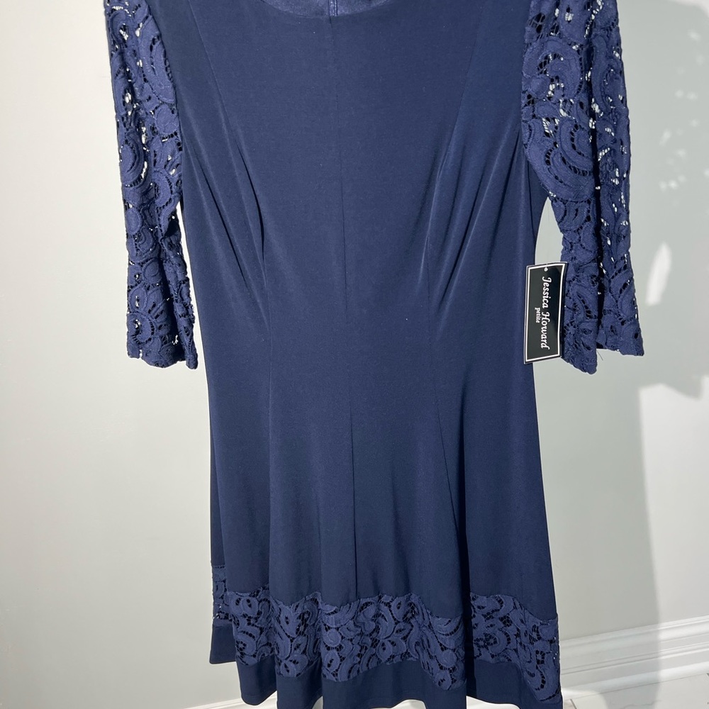 Dark blue dress, petite.